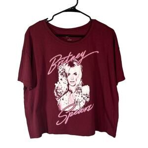 Old Navy Maroon Britney Spears Cotton Short Sleeve Cropped T-Shirt Women Sz L